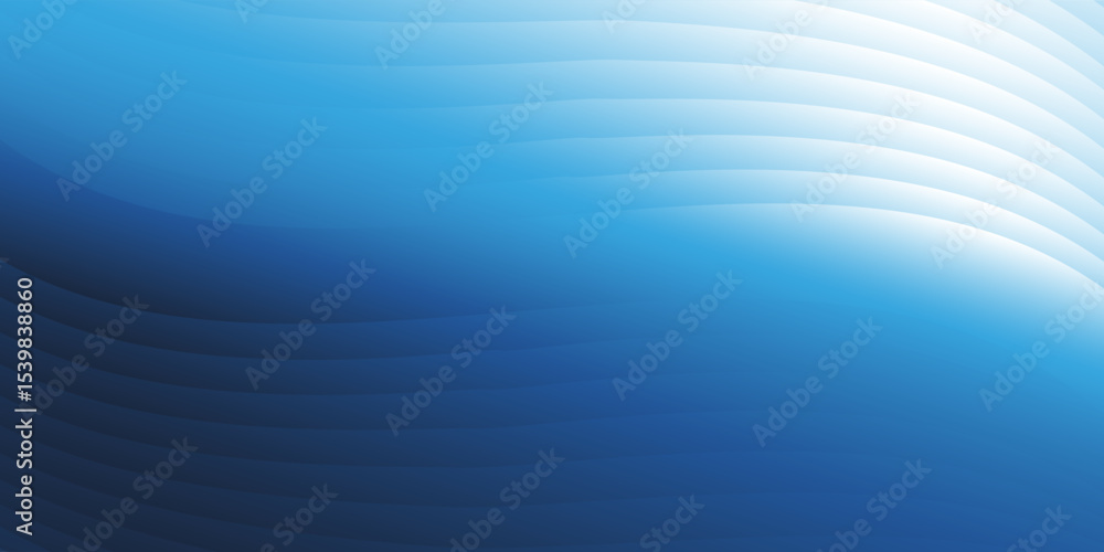 Poster a smooth blue gradient background with elegant wave-like patterns in light blue and white at the top