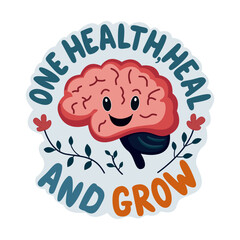 Bright and funny cartoon brain drawing about health and healing.Vector illustration.