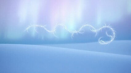 A serene landscape with ethereal glowing energy swirls against a soft pastel aurora sky backdrop