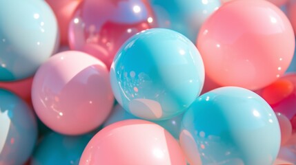 Colorful pink and blue decorative balls arranged in a vibrant display for a celebration or event decor