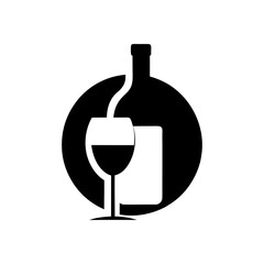 Wine bottle and glass logo icon illustration for drink menu bar and fine dining branding
