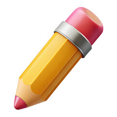 3d realistic yellow pencil with pink eraser isolated on transparent background