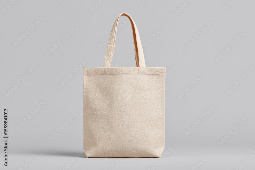 Poster minimalistic image portraying reusable eco-friendly tote bag on neutral background with copy space