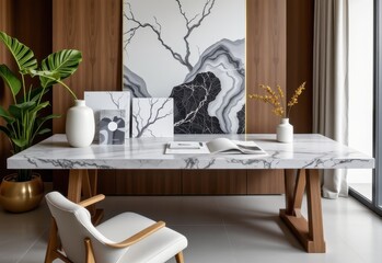 designer's desk with marble samples laid out, illustrating why architects prefer it for premium residential projects
