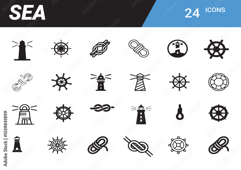Poster sea icons: a collection of various icons related to sea and navigation. perfect for adding a touch o