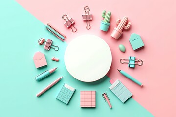 Creative Pastel Stationery Arrangement and Blank Space Invitation Concept