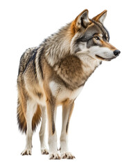 Grey wolf looking sideways on transparent background
