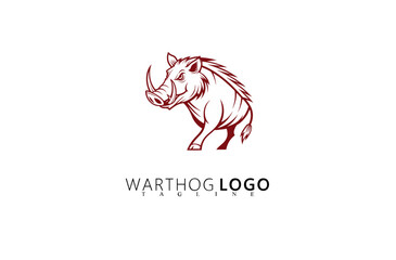 Fototapeta premium Classic Warthog Logo Design for Rustic Branding Identity. Vintage Boar Head Vector Artwork for Safari Outfitters, Wildlife Tours, and Outdoor Business Logos with Timeless Branding Aesthetics.