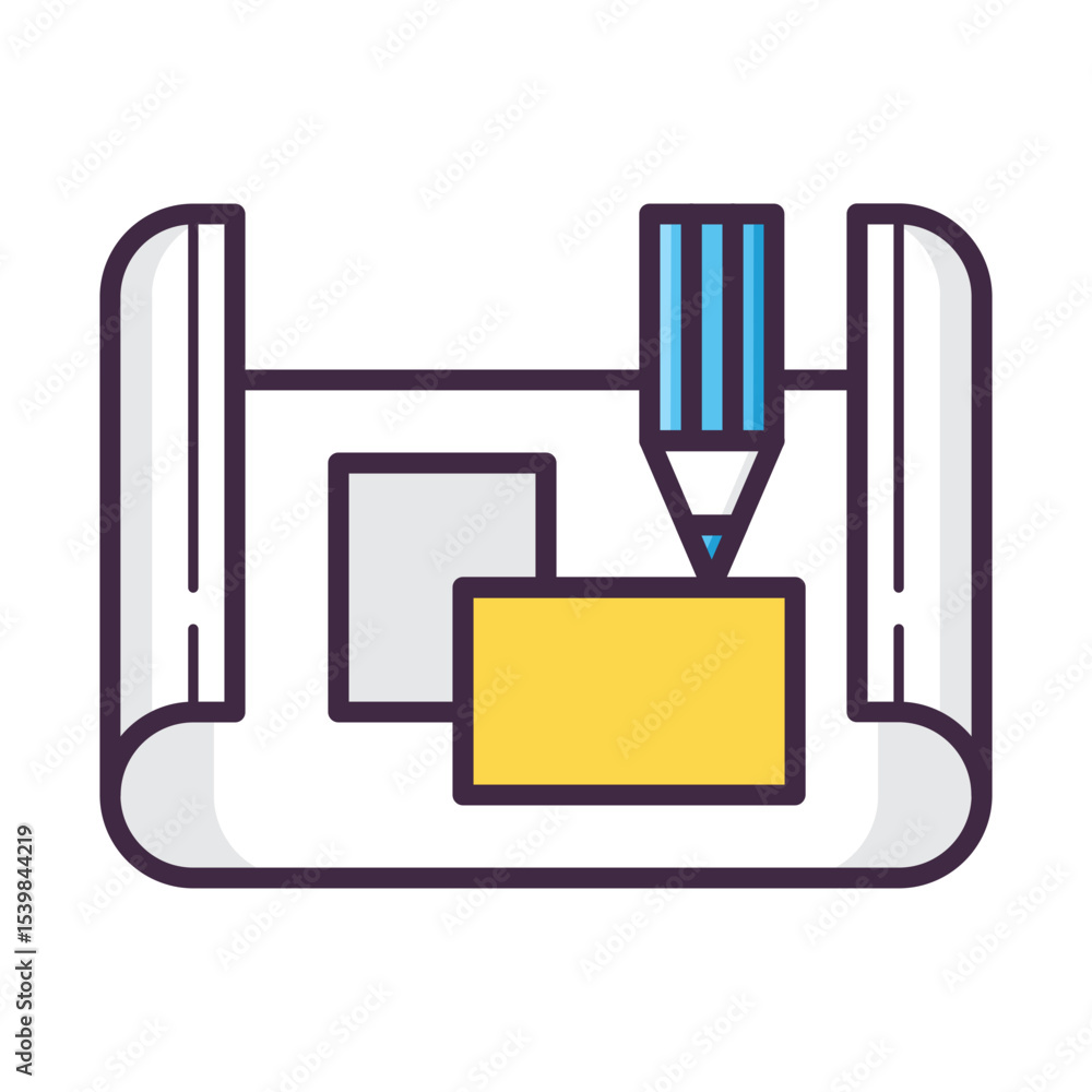 Aufkleber blueprint design with a pencil drawing two rectangles on a rolled up sheet of paper icon art