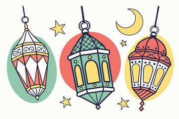 Ramadan kareem festive lanterns and stars