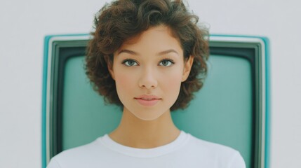 portrait of person with retro television background softly blurred