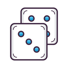 Illustration of two white dice with rounded corners and blue dots indicating the numbers three and five