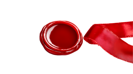 Red Wax Seal and Ribbon A CloseUp View isolated on transparent background