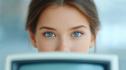 portrait of person with retro television background softly blurred