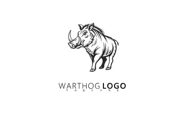 Fototapeta premium Vintage Outdoor Warthog Logo Design for Bold Brands. Wild Boar Vector Illustration Ideal for Safari-Themed Logos, Hunting Gear Businesses, and Nature-Inspired Brand Identity Visuals.