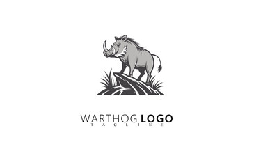 Obraz premium Vintage Style Warthog Logo Design for Outdoor Branding. Distinctive Wild Boar Vector Emblem for Adventure Brands, Nature Tourism, and Rugged Wildlife-Inspired Logo Identity Design Concepts.