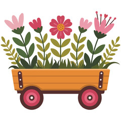 Flower cart with spring blooms vector isolated white background