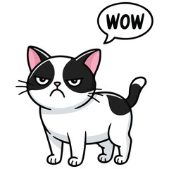 Angry black cat hissing vector isolated white background