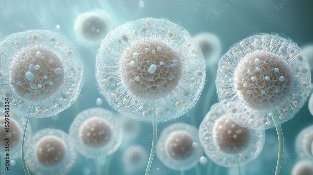 Poster abstract cellular structures, glowing field
