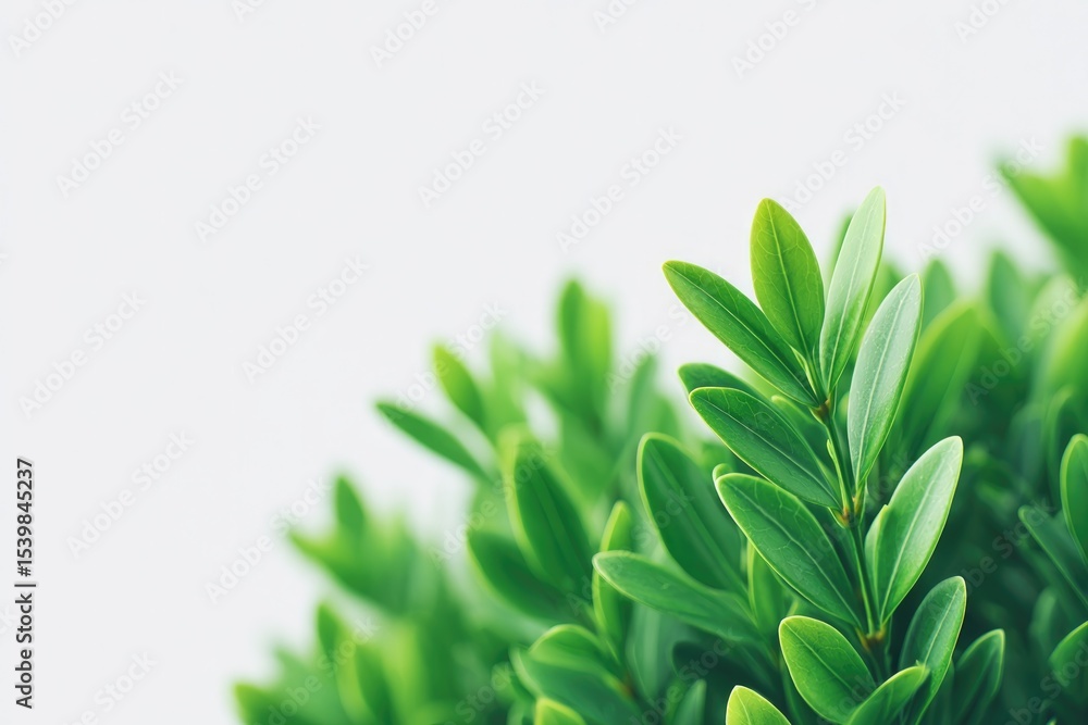 Poster pristine shrub isolated against stark white background emphasizing greenery with ample copy space