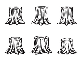 Hand drawn tree stump with detailed rings