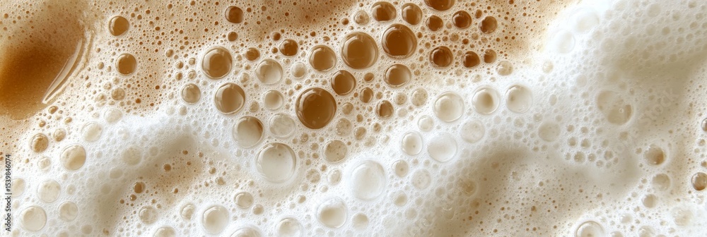 Poster close-up of delicate frothy cappuccino with milky bubbles and abstraction in a restaurant setting