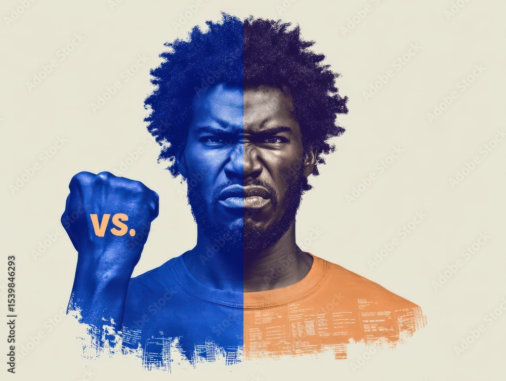Aufkleber dynamic conflict portrayal between two expressions showcasing strength and determination with contra