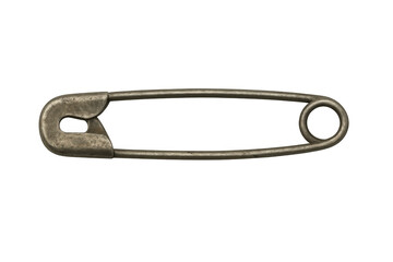 Studio shot featuring a closed safety pin, emphasizing its metallic texture and secure fastening, perfect for clothing and crafts
