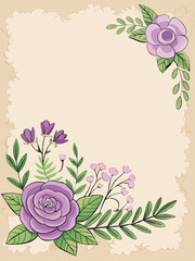 Vintage card with flowers and leaves. Vector illustration. Place for your text.