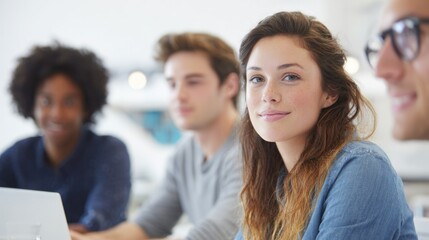 small group of young entrepreneurs in minimalistic office setting discussing innovative startup ideas clean image with