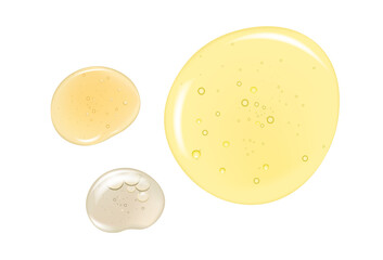 Glycerin gel texture. Transparent serum drops on a white background. Liquid gel moisturizer with macro bubbles.