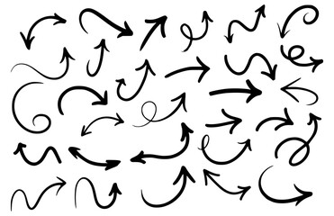 Hand drawn arrow vector icons set. Sketch arrow design for business plan and education. Set of arrows black icons.