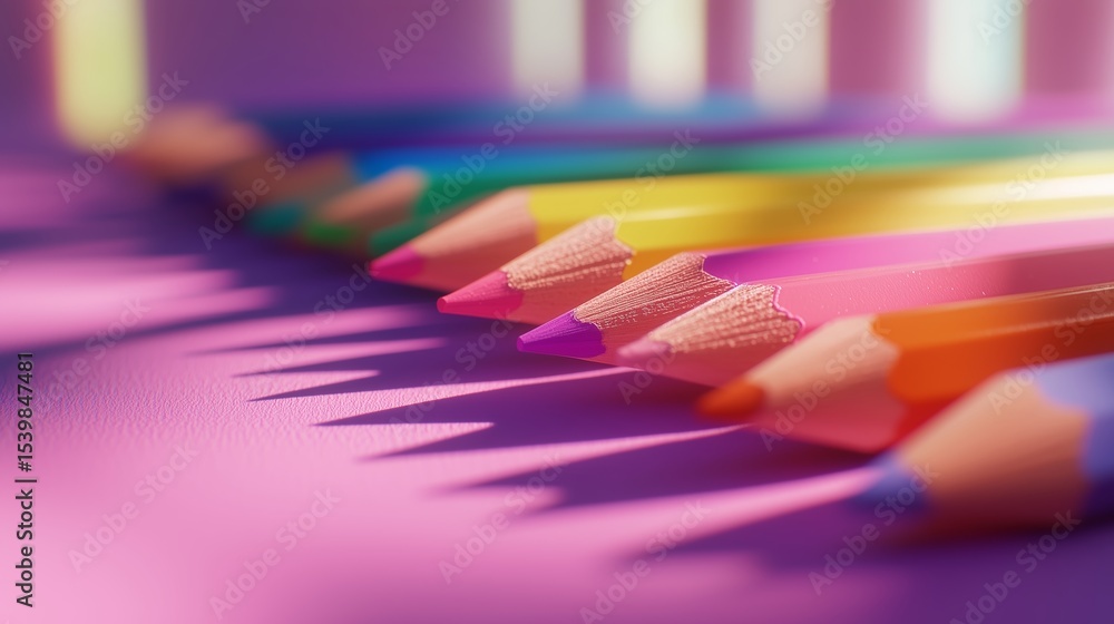 Aufkleber colorful colored pencils arranged in a row on a vibrant surface creating an artistic display during 