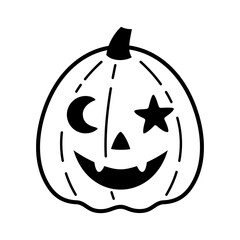 Halloween pumpkin isolated black and white doodle. Autumn, Halloween character hand drawn vector illustration in flat style	
