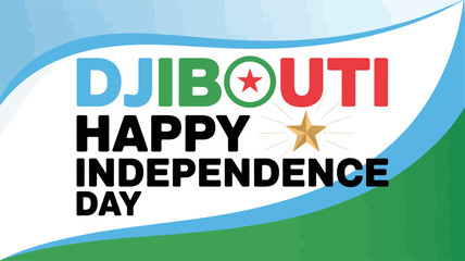 Djibouti Independence Day Flag Text Star Design Celebration Poster Art