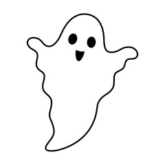 Cute Halloween ghost black and white doodle. Groovy spooky seasonal character,  Happy Halloween hand drawn vector illustration	
