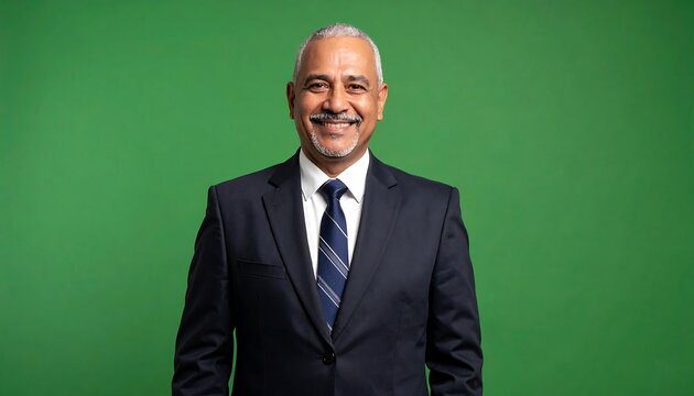 Smiling businessman with green background.