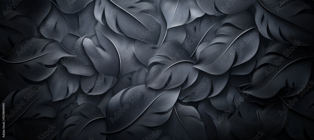 Poster elegant background featuring intricate black feathers with high definition and detailed textures
