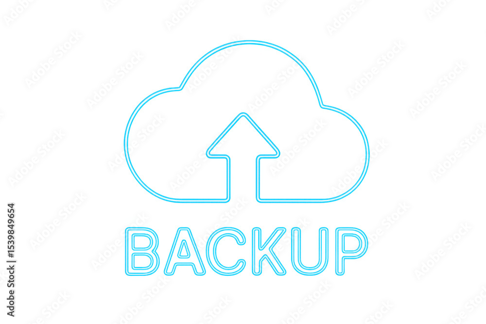 Poster glowing azure cloud symbol indicating data uploading, featuring upward arrow against transparent bac