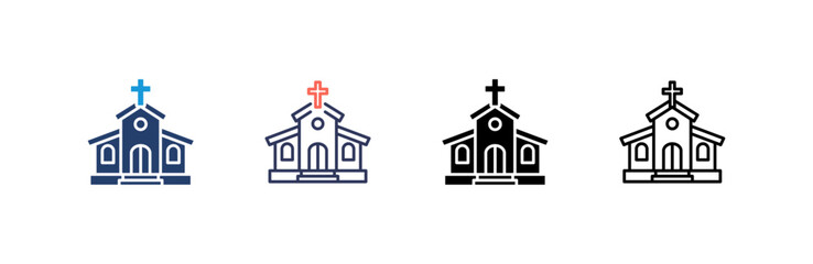 Church icon set multiple style collection