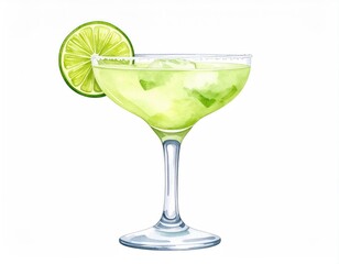 Refreshing Lime Margarita Cocktail: Watercolor Illustration