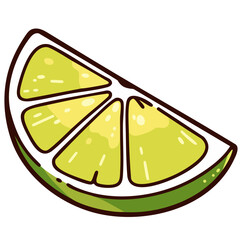 Slice of green lime, doodle cartoon clip art, isolated clean and simple vector illustration
