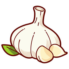 Garlic bulb with peeled cloves, doodle cartoon clip art, isolated clean and simple vector illustration