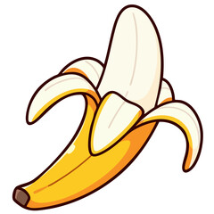 Whole ripe banana, half peeled, doodle cartoon clip art, isolated clean and simple vector illustration