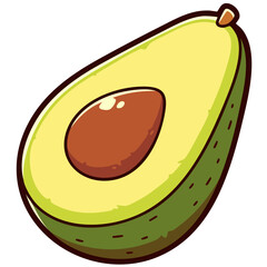 Half of the avocado with seed, palta hass, doodle cartoon clip art, isolated clean and simple vector illustration