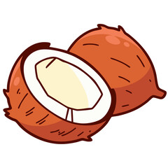 Half of coconut, doodle cartoon clip art, isolated clean and simple vector illustration