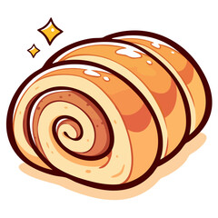 Sweet cinnamon roll bun, freshly baked, hand drawn doodle cartoon clip art, isolated clean and simple vector illustration