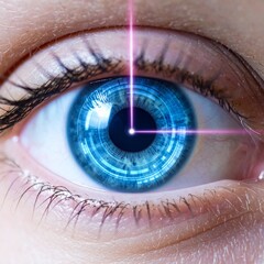 Extreme Close-Up of Futuristic Digital Human Eye with Laser Pupil