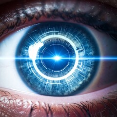 Extreme Close-Up of Futuristic Digital Human Eye with Laser Pupil