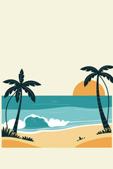 Tropical Beach Scene with Palm Tree and Lounge Chair